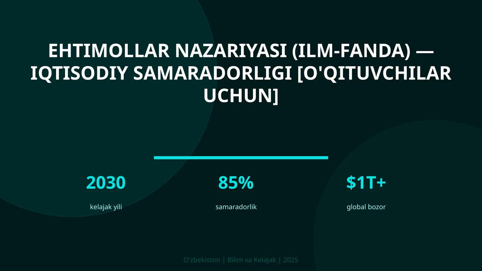 EHTIMOLLAR NAZARIYASI (ILM-FANDA) — IQTISODIY SAMARADORLIGI [O'QITUVCHILAR UCHUN] 1
