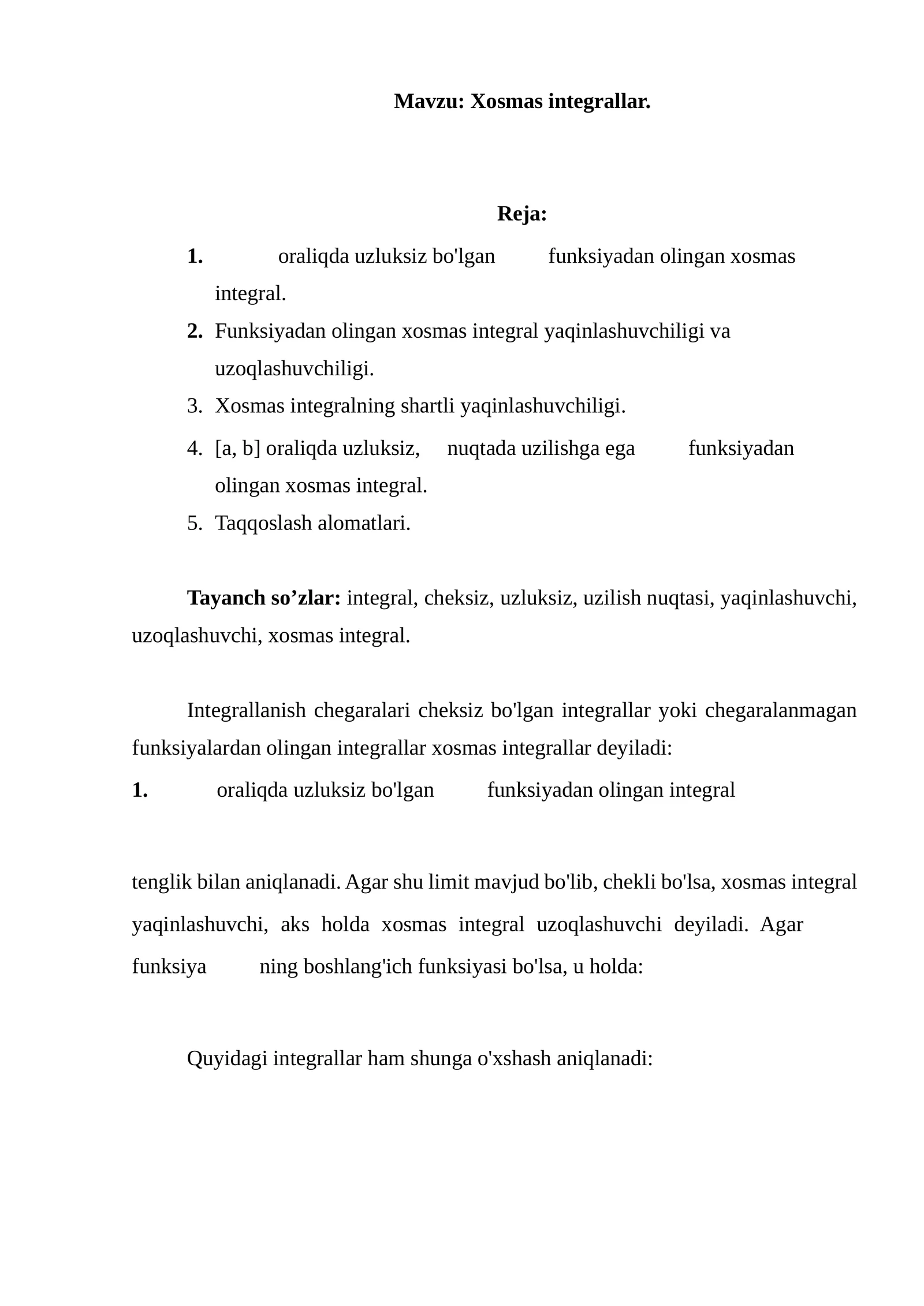 Xosmas integrallar 1