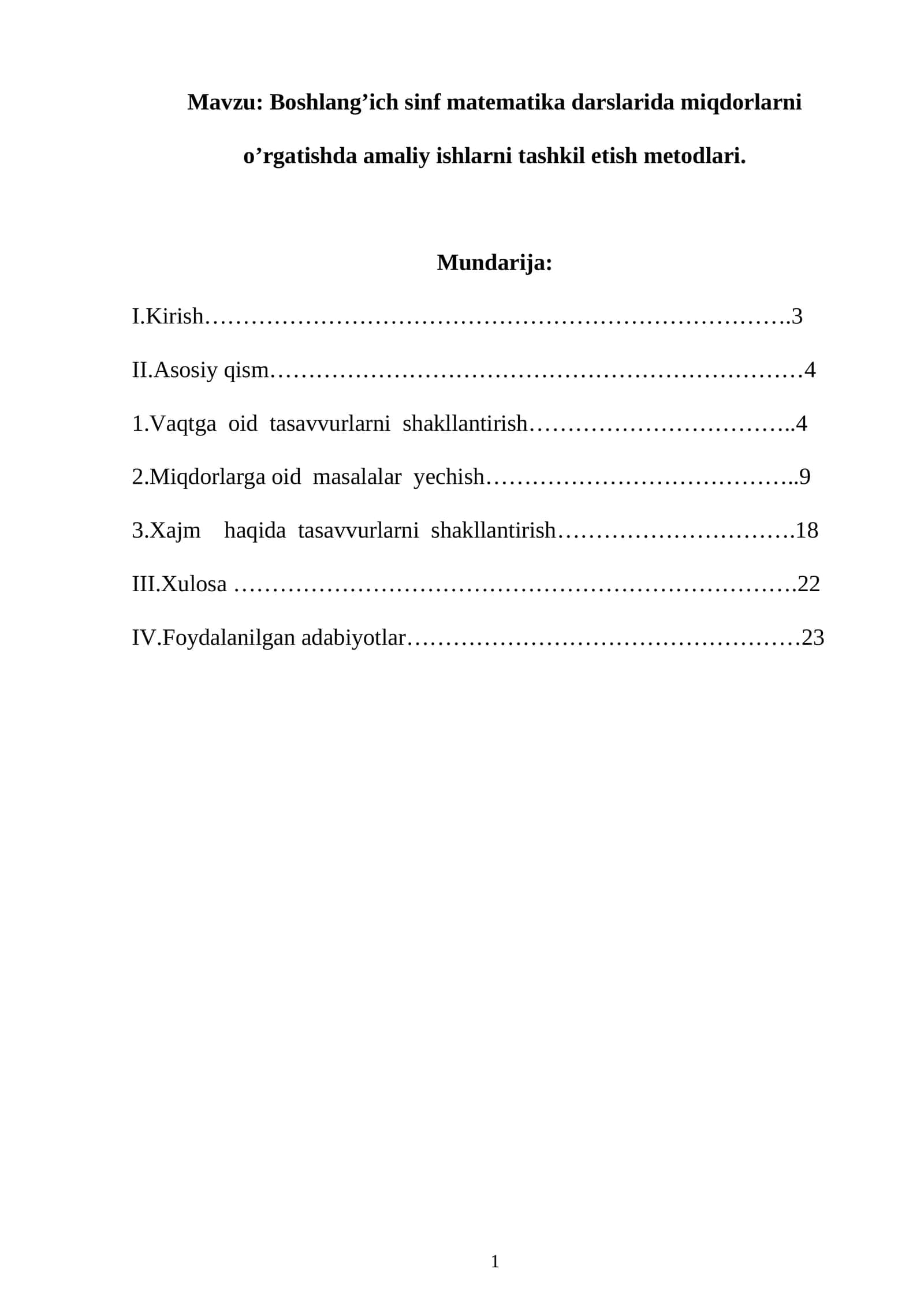 Boshlang’ich sinf matematika darslarida miqdorlarni o’rgatishda amaliy ishlarni tashkil etish metodlari 1