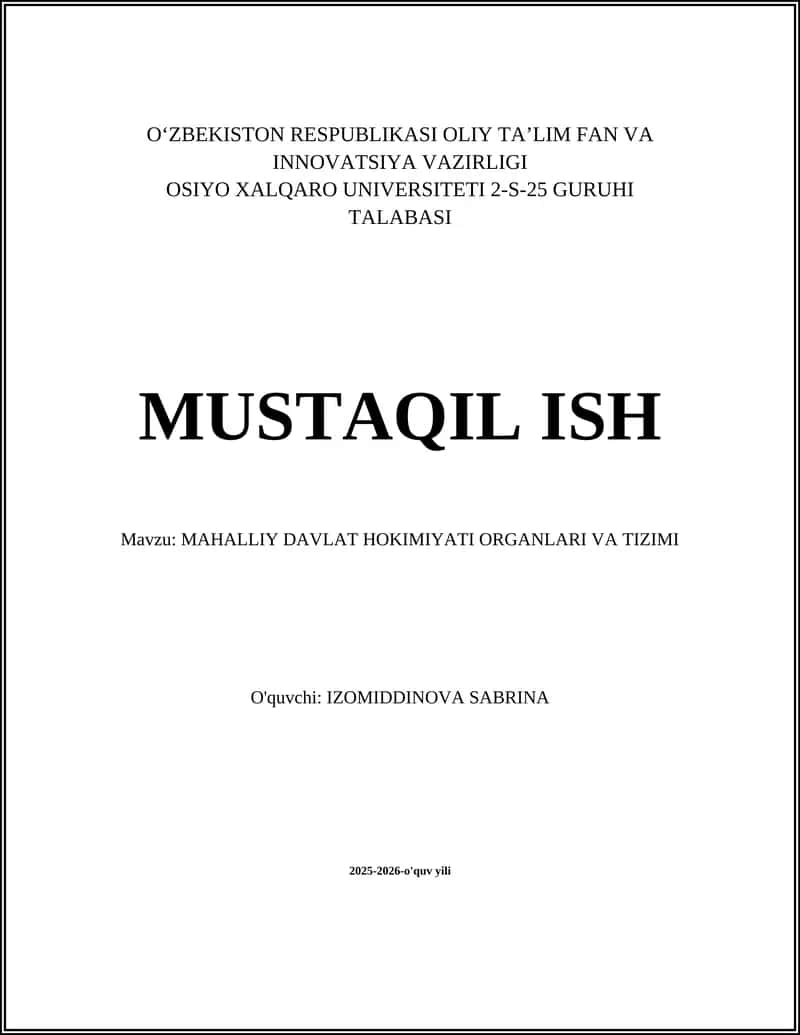 MAHALLIY DAVLAT HOKIMIYATI ORGANLARI VA TIZIMI 1