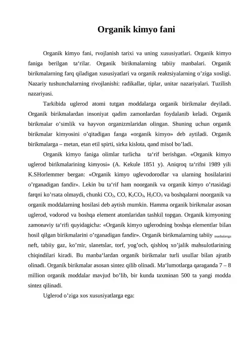 Organik kimyo fani