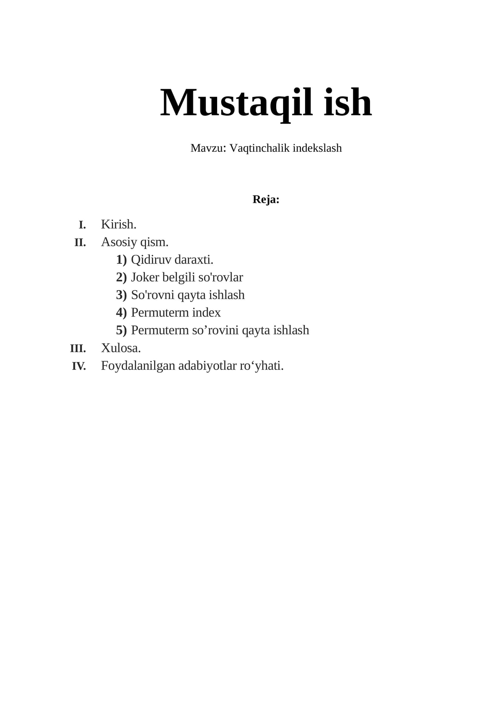 Vaqtinchalik indekslash 1