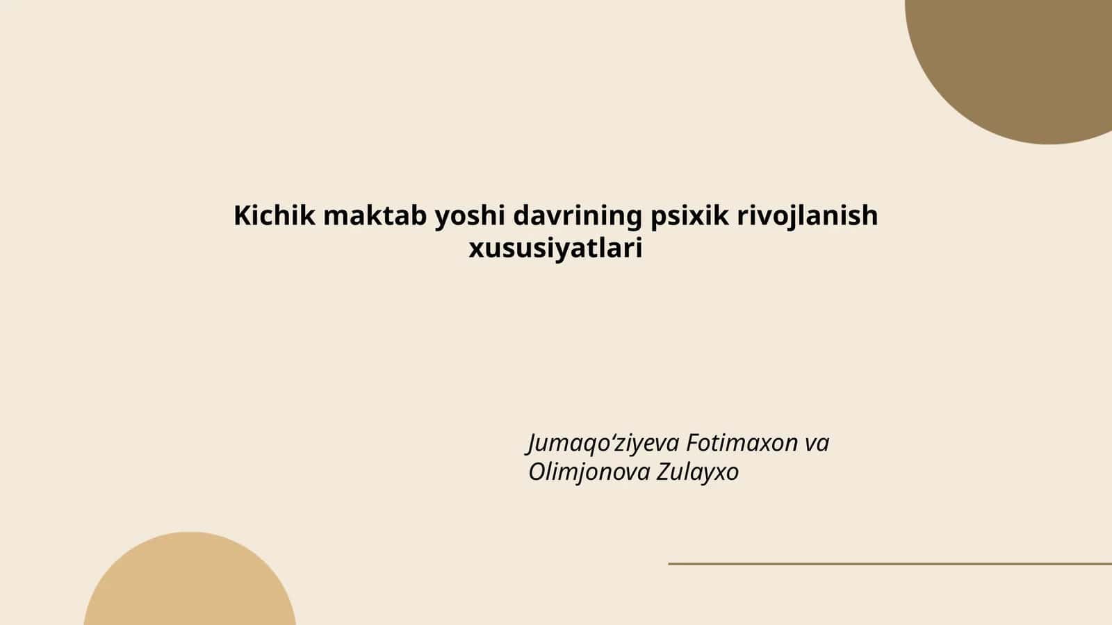 Kichik maktab yoshi davrining psixik rivojlanish xususiyatlari 1