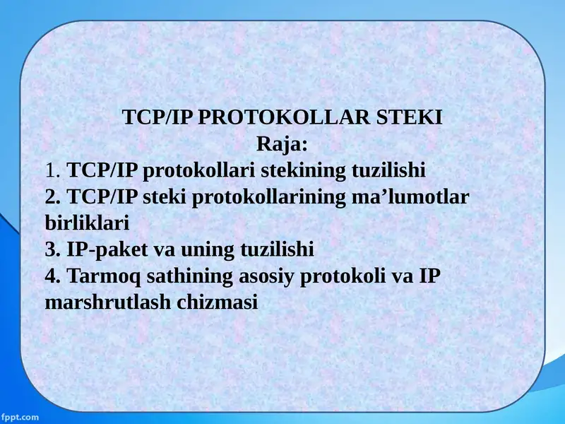 TCP/IP PROTOKOLLARSTEKI 1