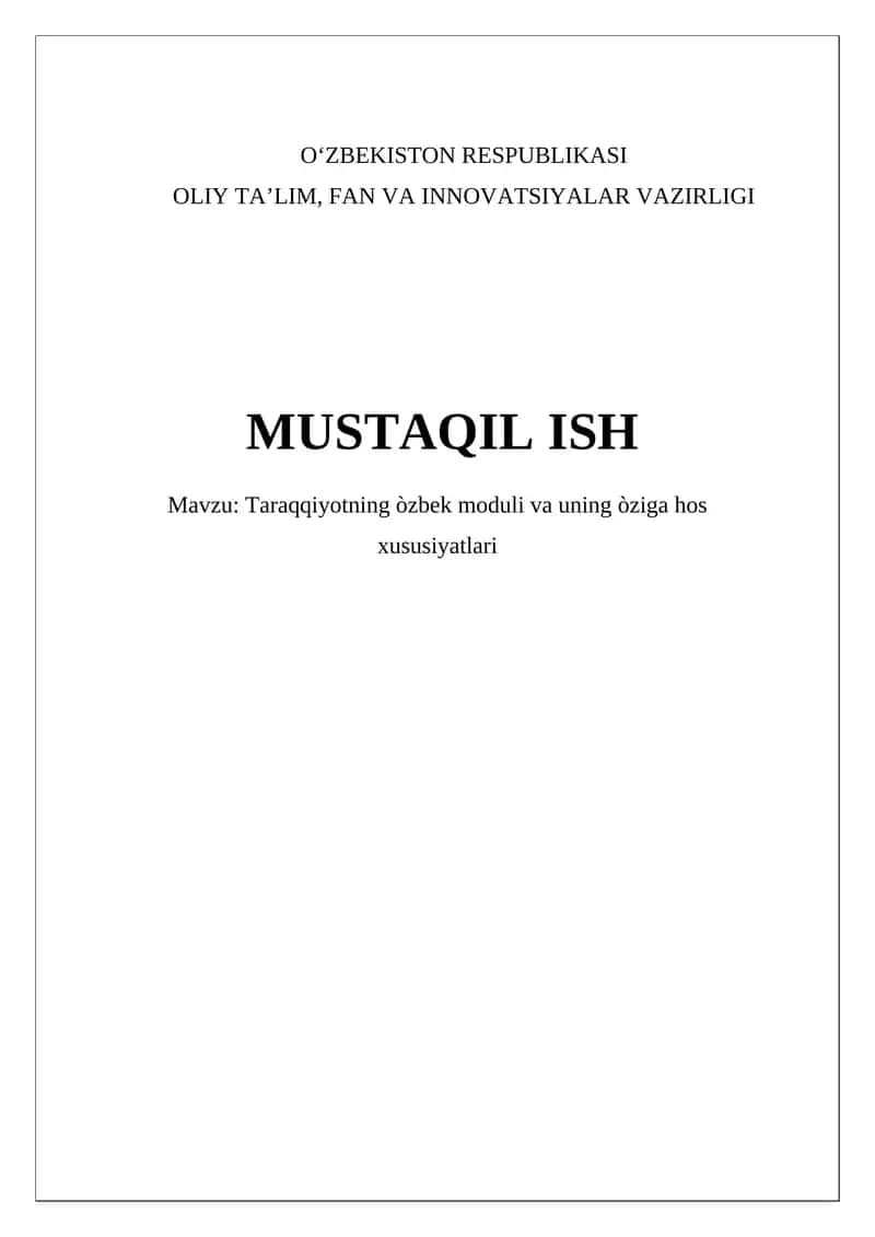 Taraqqiyotning òzbek moduli va uning òziga hos xususiyatlari 1