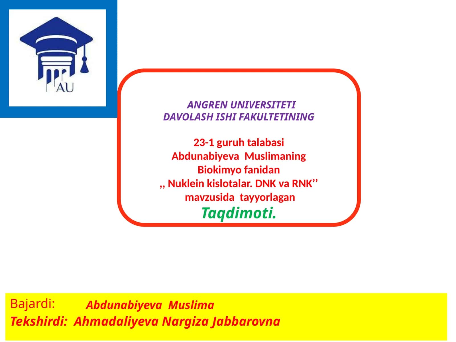Nukleinkislotalar. DNK va RNK 1