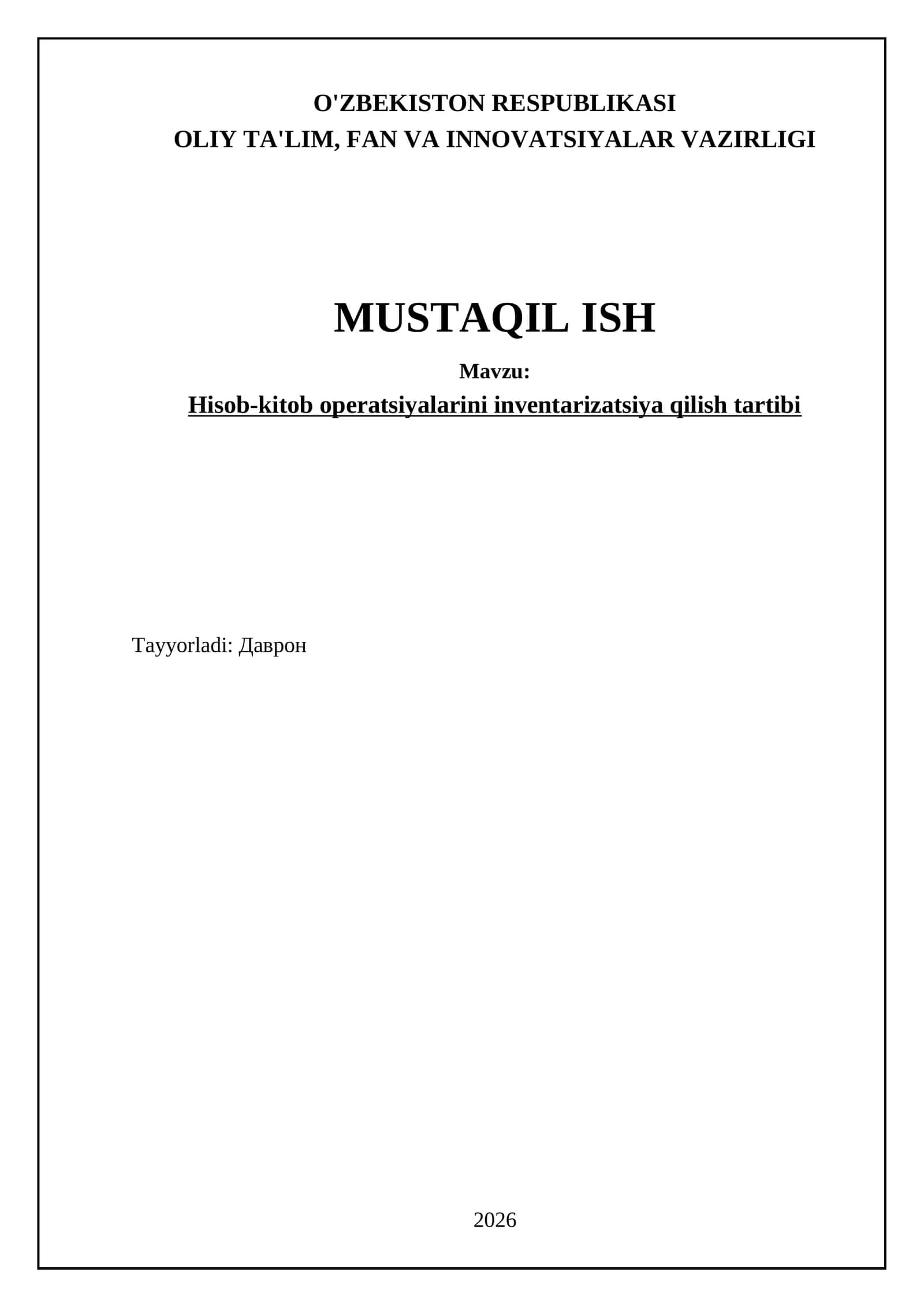 Hisob-kitob operatsiyalarini inventarizatsiya qilish tartibi 1