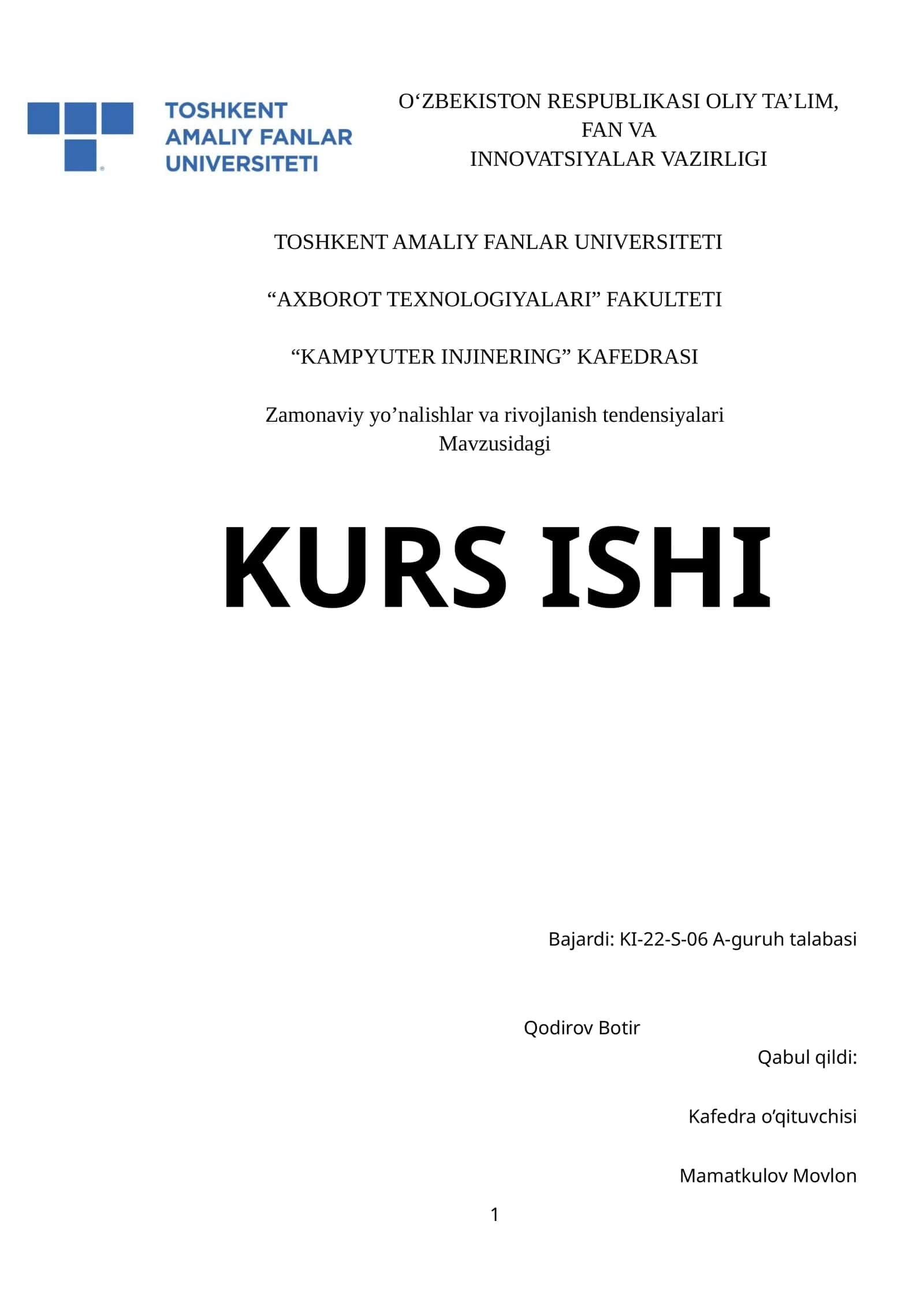 Zamonaviy yo’nalishlar va rivojlanish tendensiyalari 1
