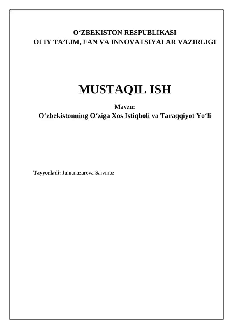 Oʻzbekistonning Oʻziga Xos Istiqboli va Taraqqiyot Yoʻli 1