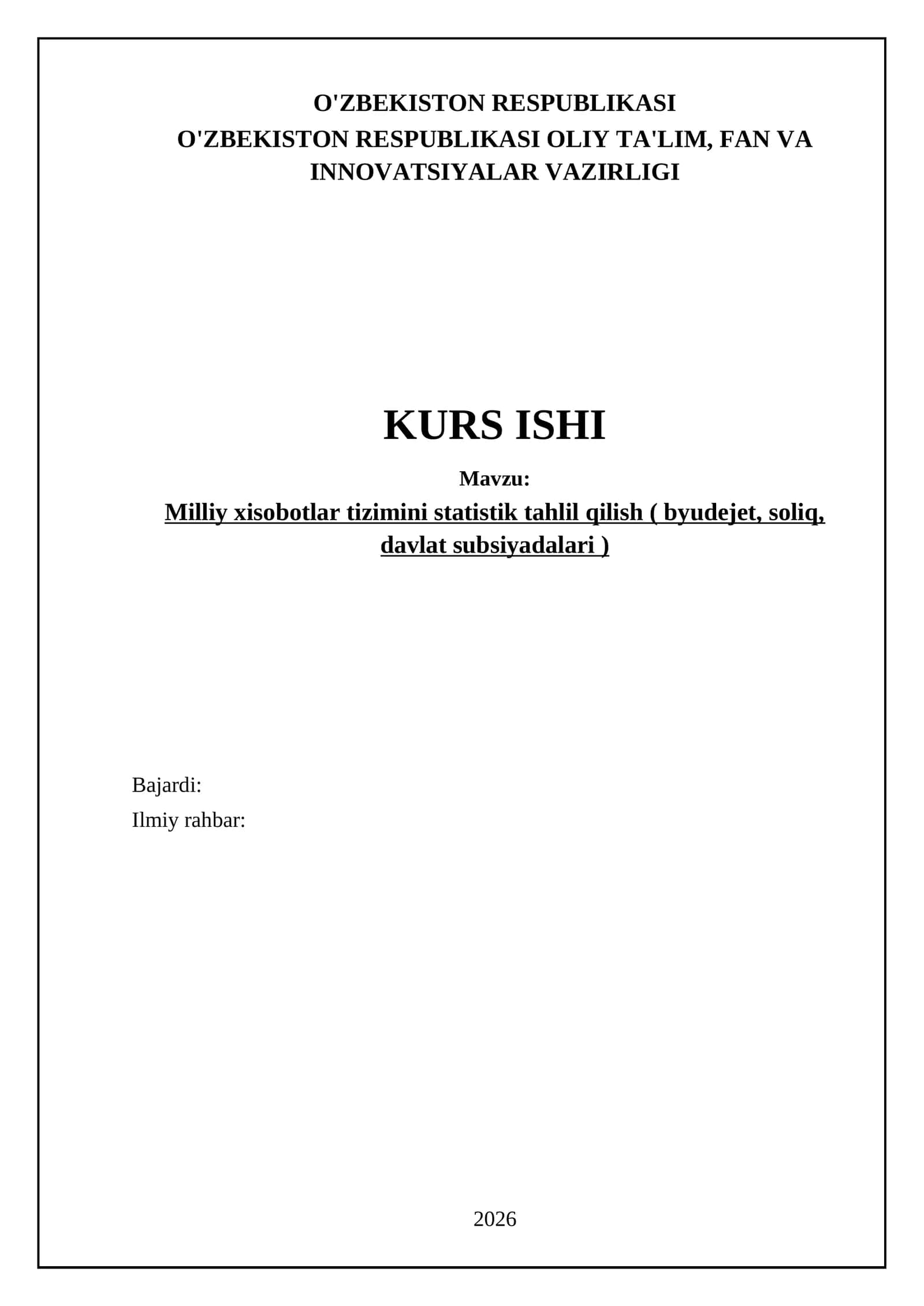 Milliy xisobotlar tizimini statistik tahlil qilish 1