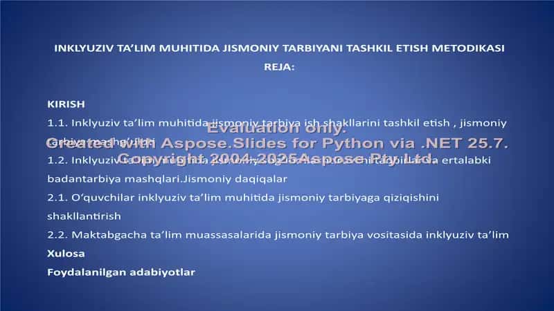 INKLYUZIV TA’LIM MUHITIDA JISMONIY TARBIYANI TASHKIL ETISH METODIKASI 1