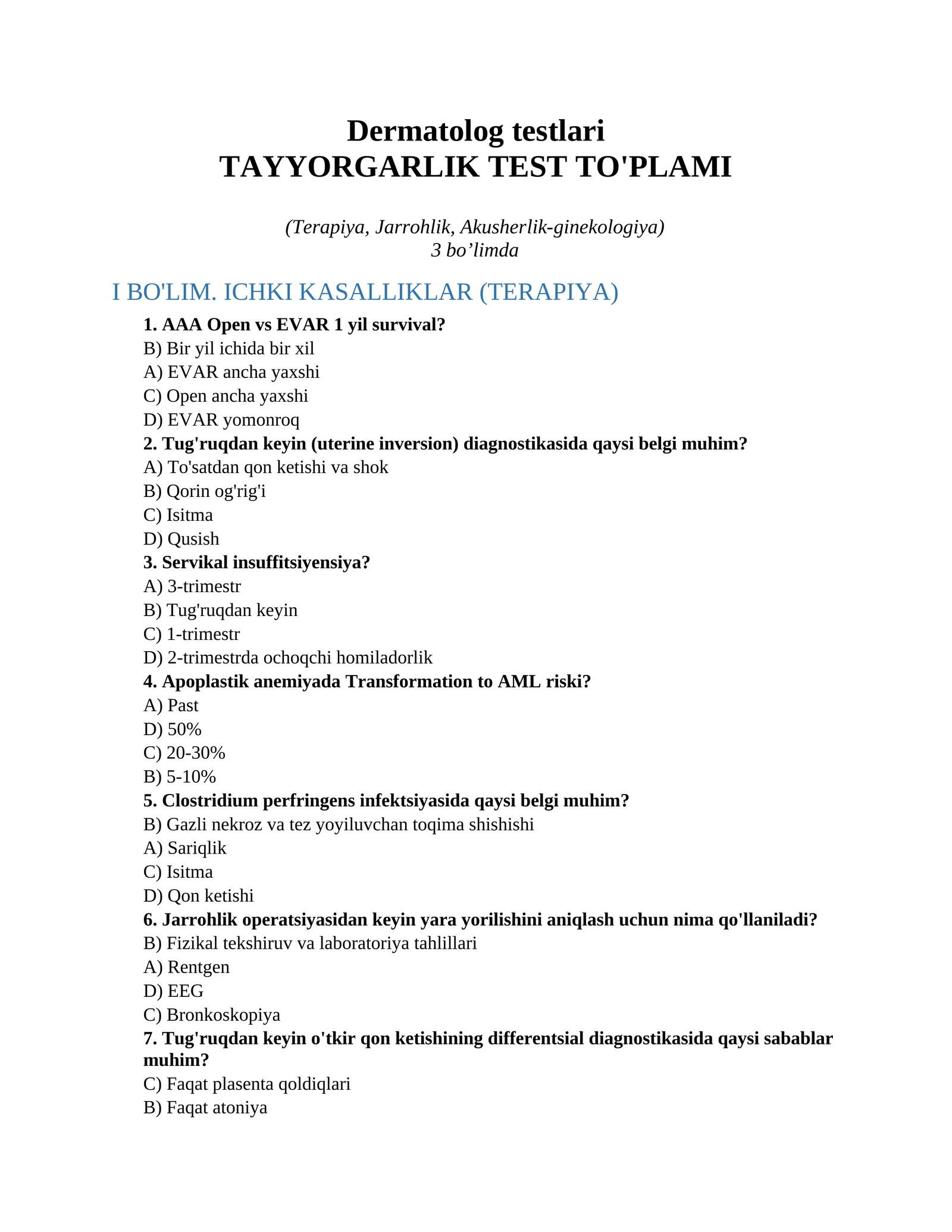Dermatolog testlari 1