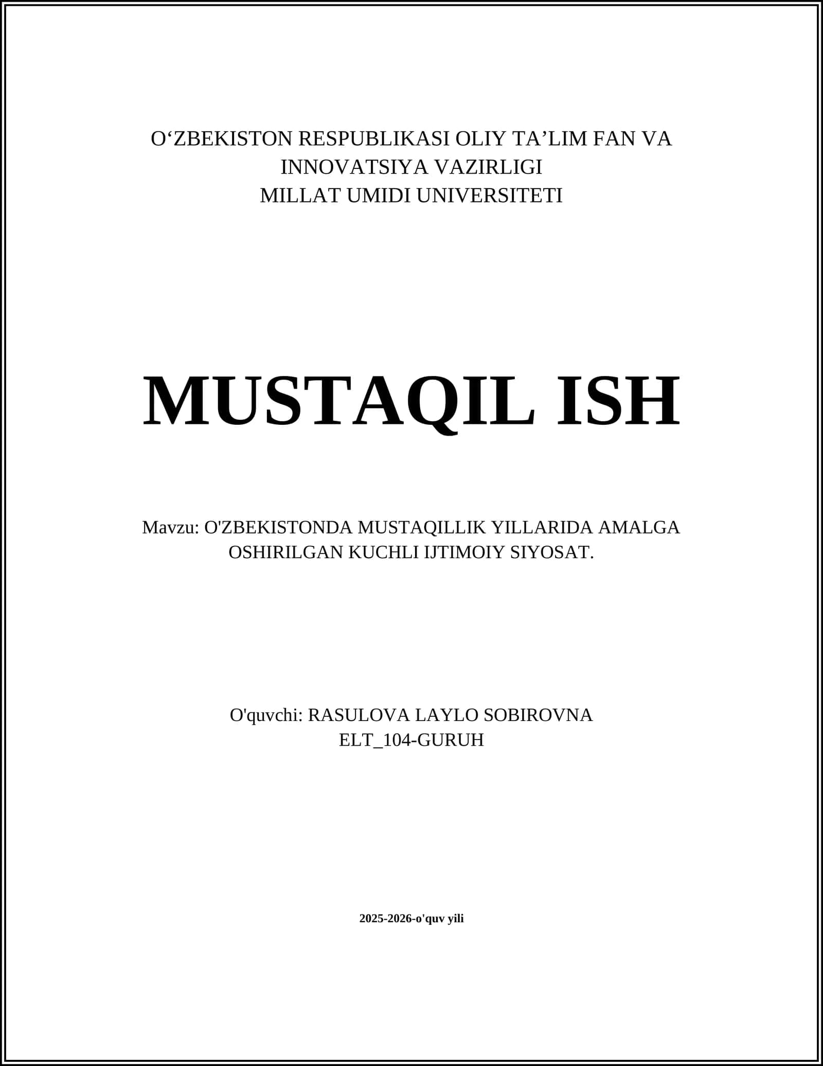 O'ZBEKISTONDA MUSTAQILLIK YILLARIDA AMALGA OSHIRILGAN KUCHLI IJTIMOIY SIYOSAT 1