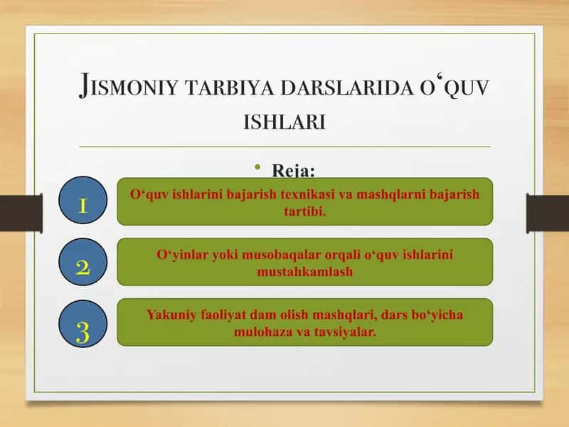 Jismoniy tarbiya darslarida o‘quv ishlari 1
