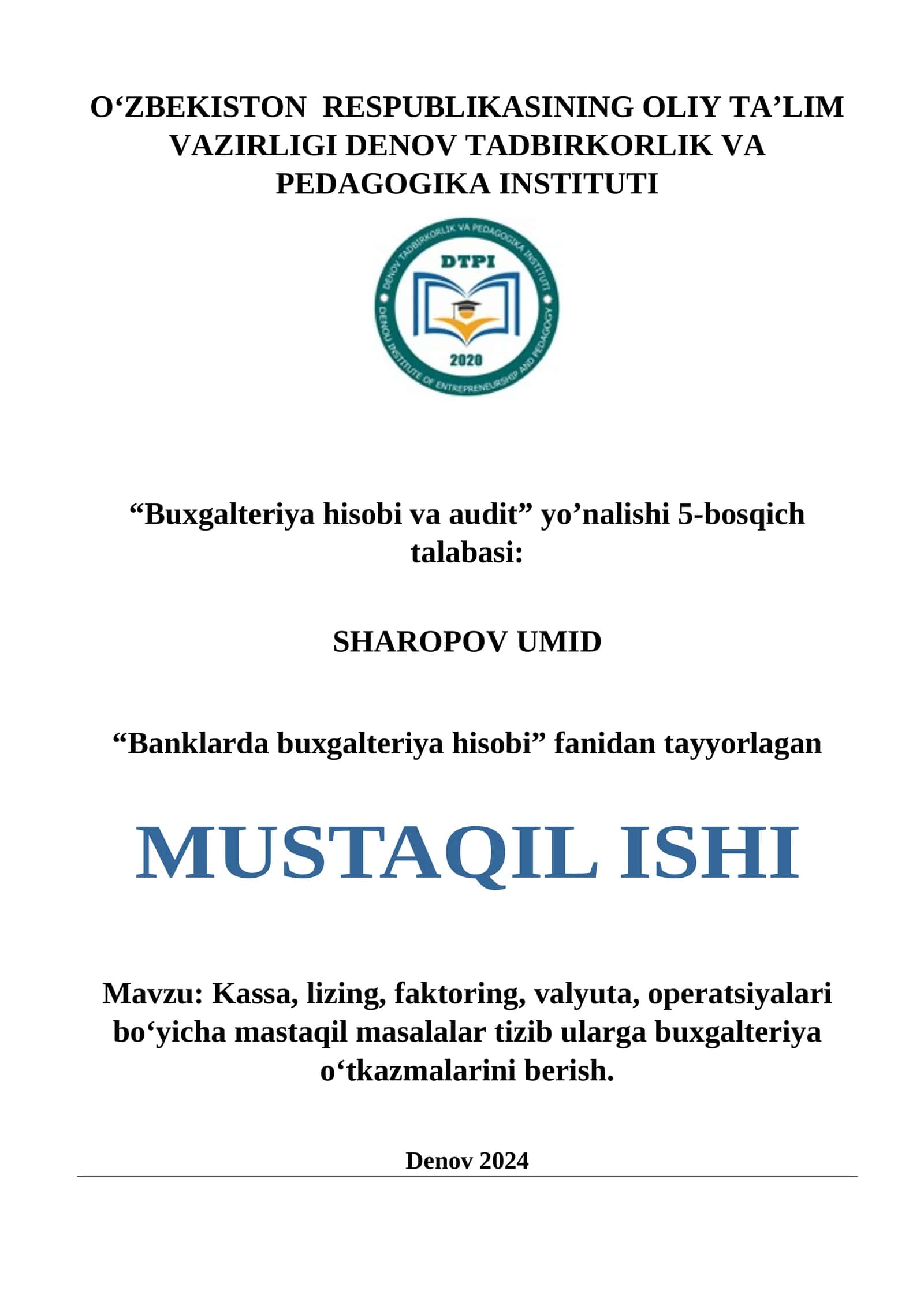 "Buxgalteriya hisobi va audit" yo’nalishi 5-bosqich 1