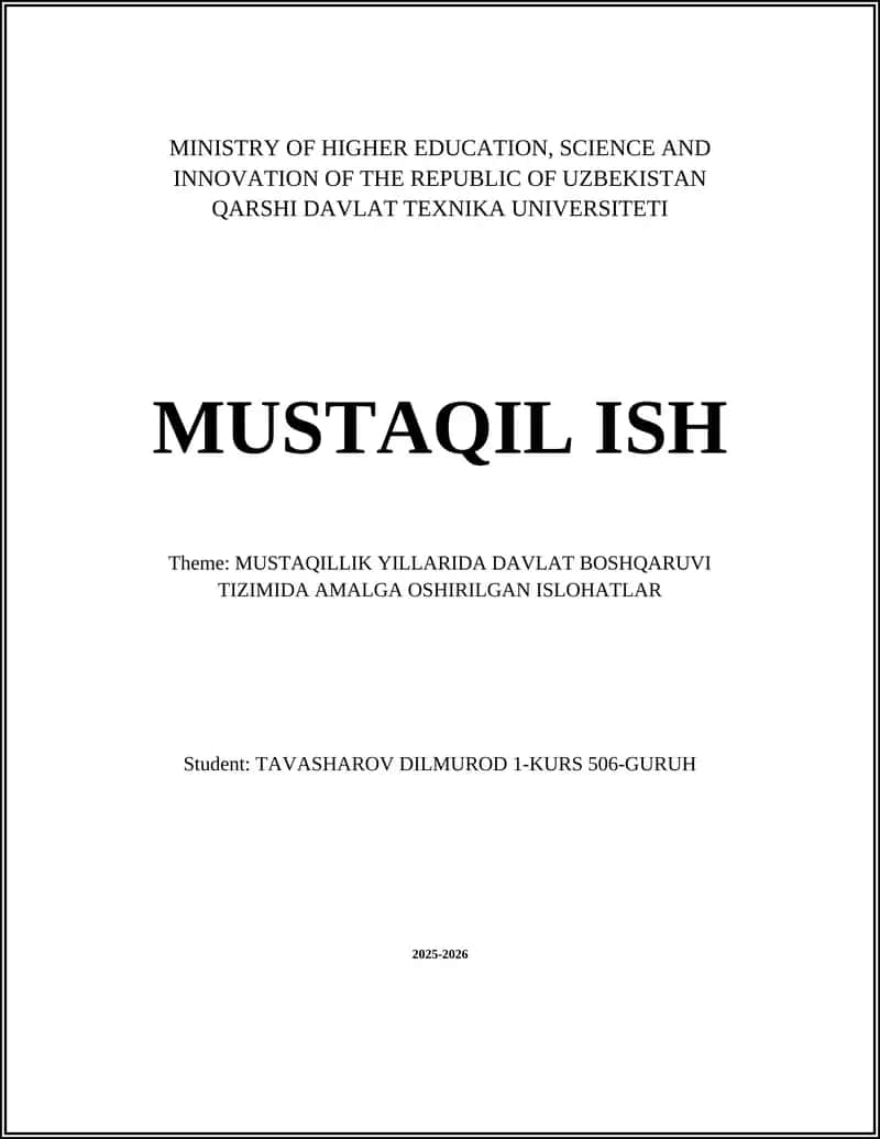 MUSTAQILLIK YILLARIDA DAVLAT BOSHQARUVI TIZIMIDA AMALGA OSHIRILGAN ISLOHATLAR 1