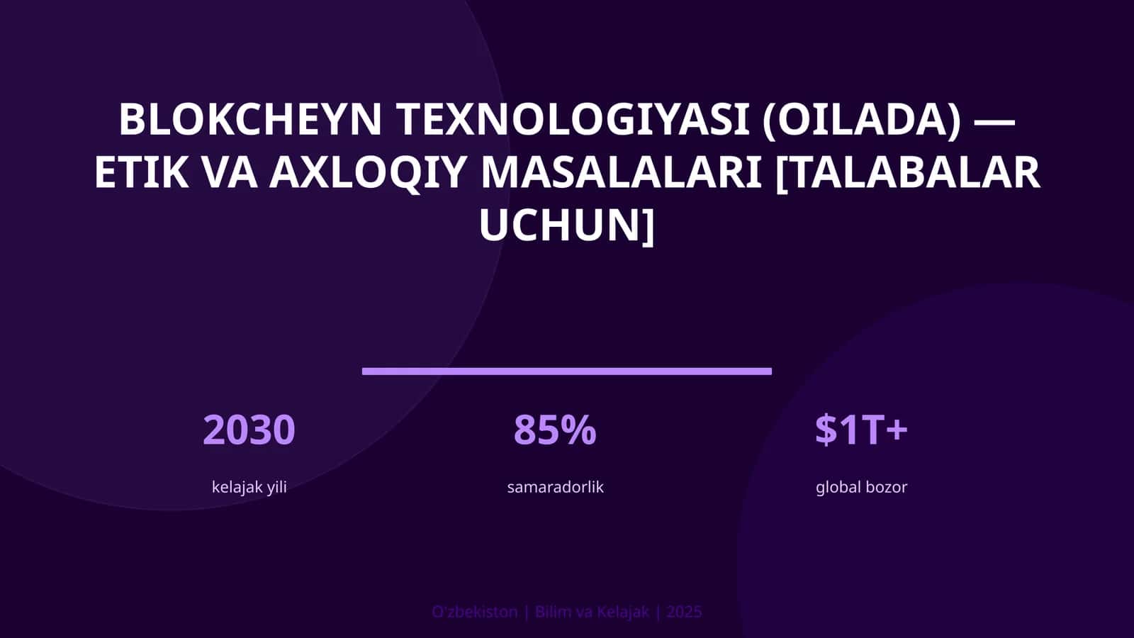 Blokcheyn texnologiyasi (oilada) — etik va axloqiy masalalari [talabalar uchun] 1