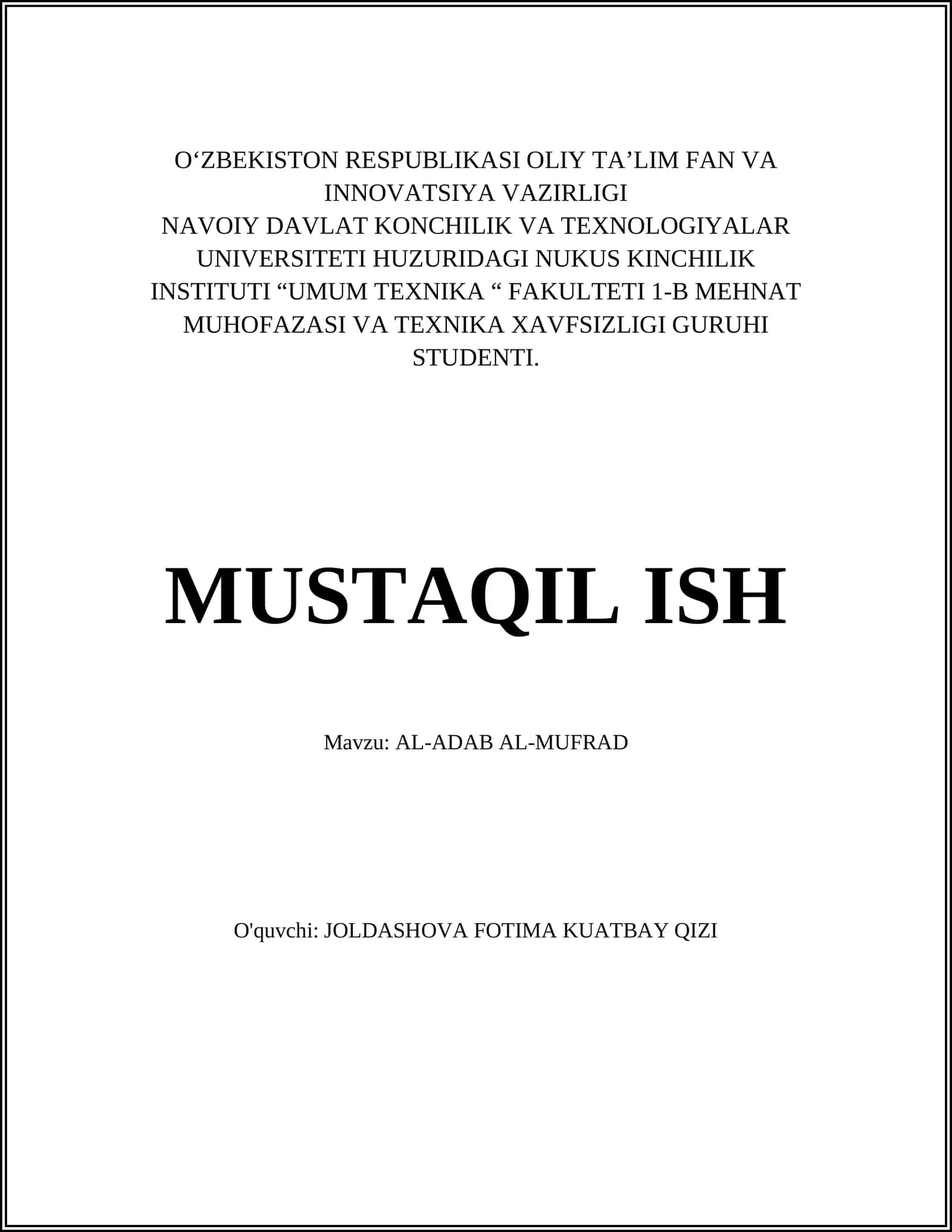 AL-ADAB AL-MUFRAD 1