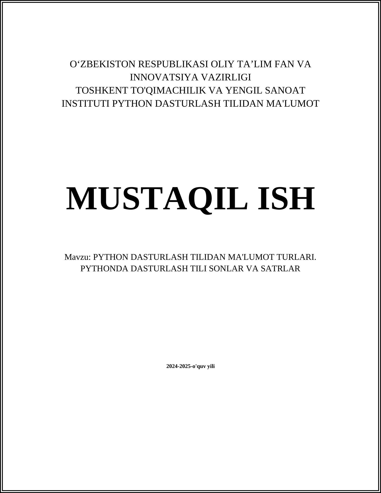 PYTHON DASTURLASH TILIDAN MA'LUMOT TURLARI 1