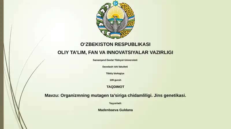 Organizmning mutagen ta’siriga chidamliligi. Jins genetikasi. 1
