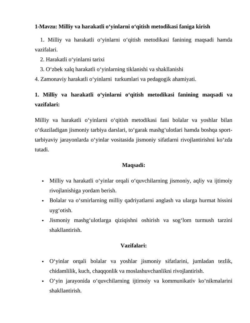 Milliy va harakatli o‘yinlarni o‘qitish metodikasi 1