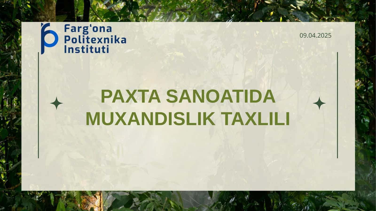 PAXTA SANOATIDA MUXANDISLIK TAXLILI 1