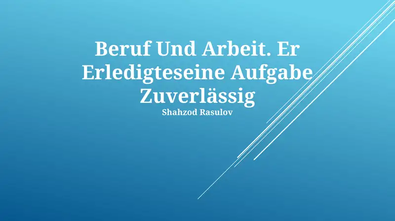 Beruf Und Arbeit 1