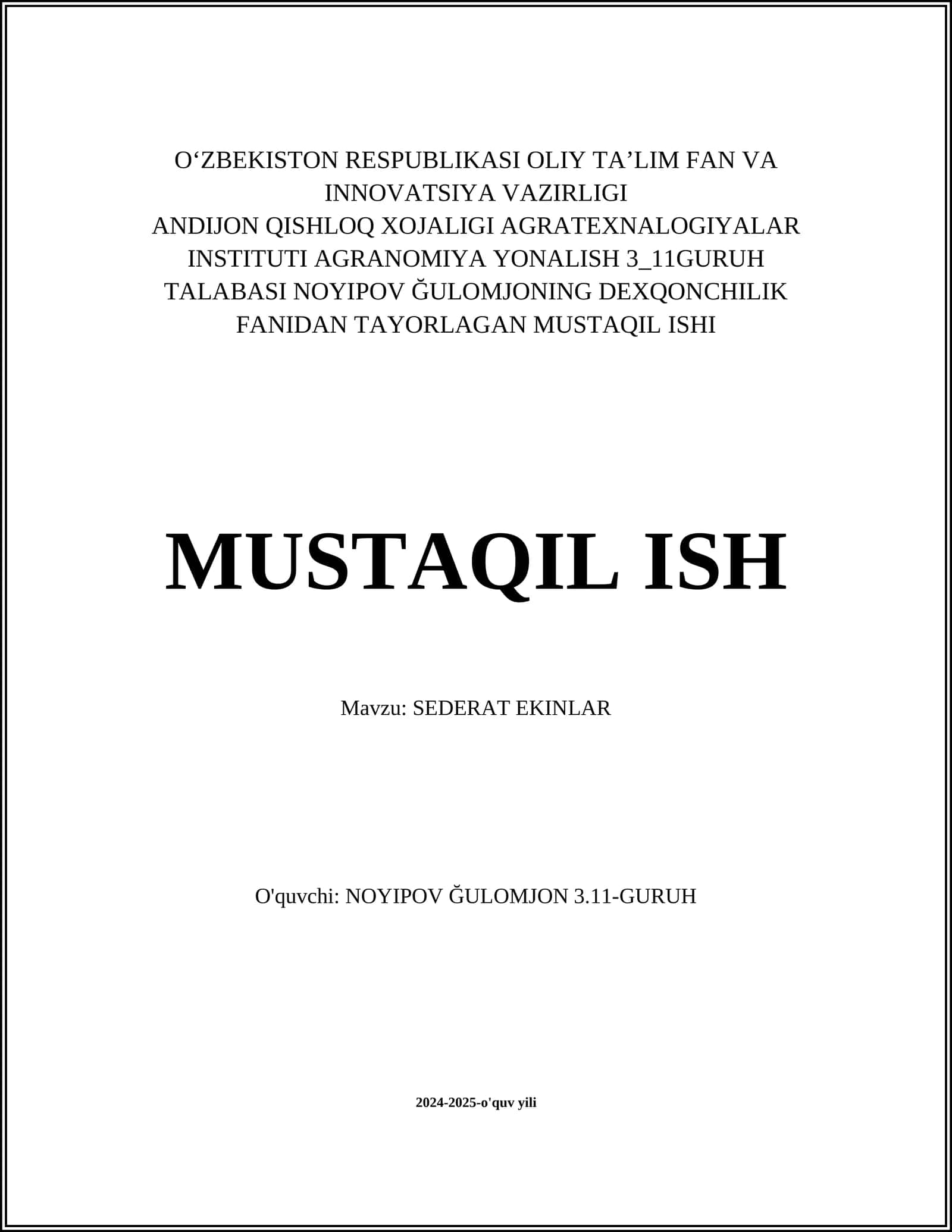 Sederat Ekinlar tarixi 1