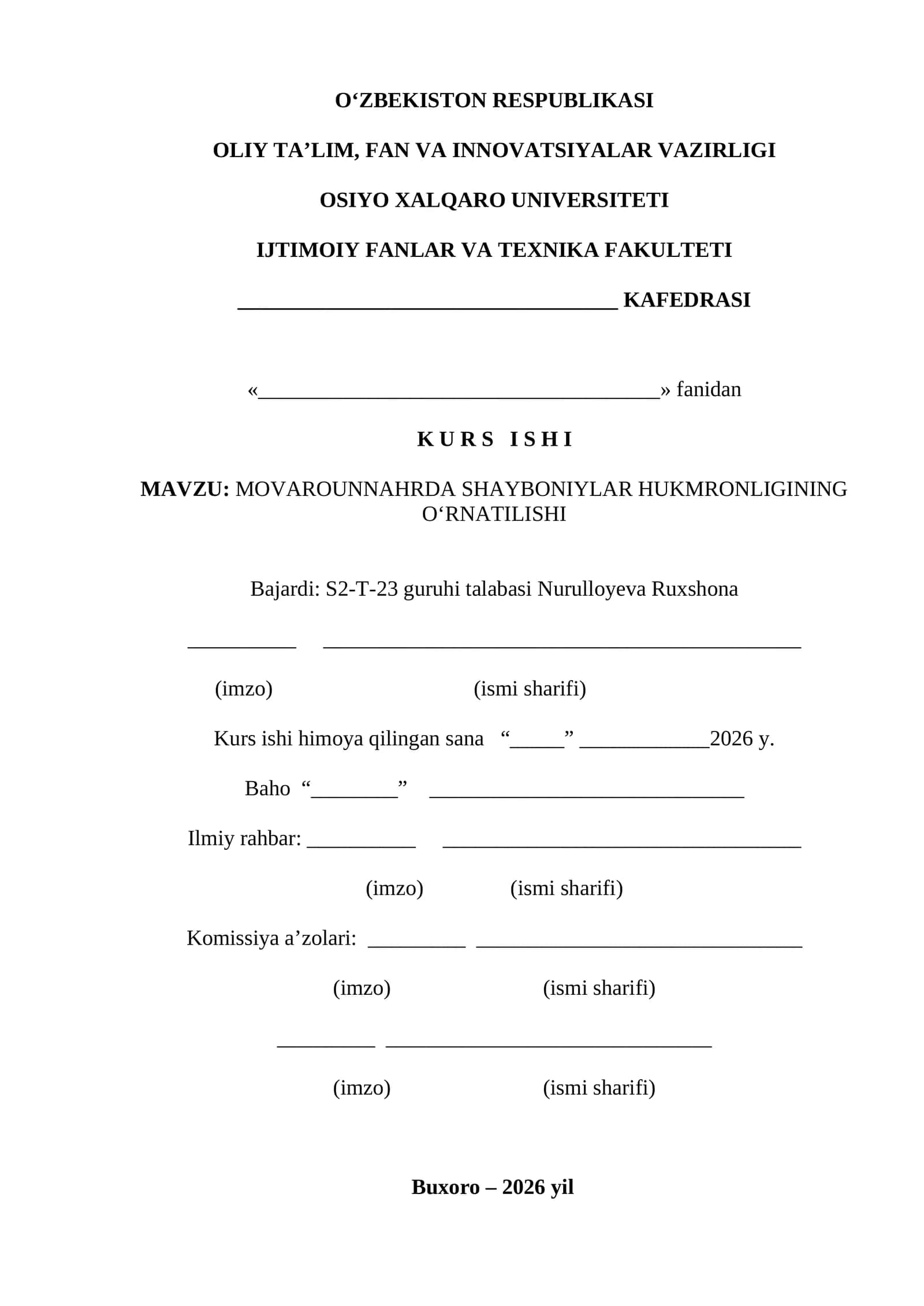 MOVAROUNNAHRDA SHAYBONIYLAR HUKMRONLIGINING OʻRNATILISHI 1