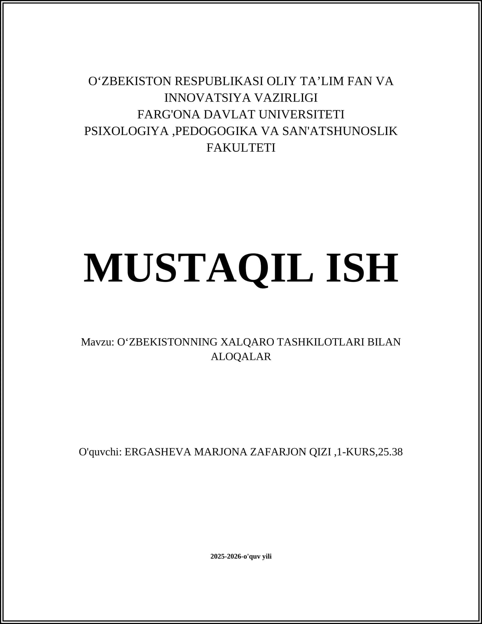 OʻZBEKISTONNING XALQARO TASHKILOTLARI BILAN ALOQALAR 1