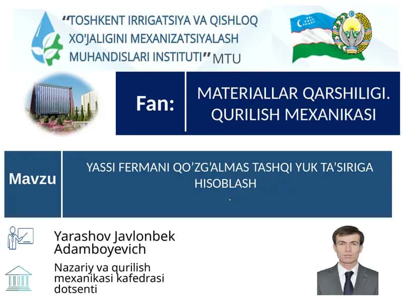 YASSI FERMANI QO’ZG’ALMAS TASHQI YUK TA’SIRIGA HISOBLASH 1