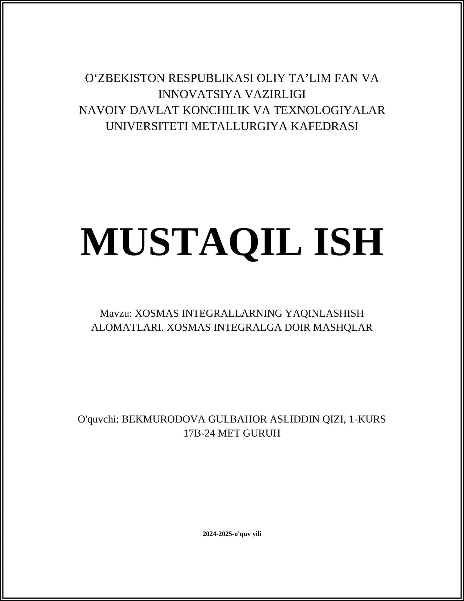 Xosmas integral tushunchasi 1