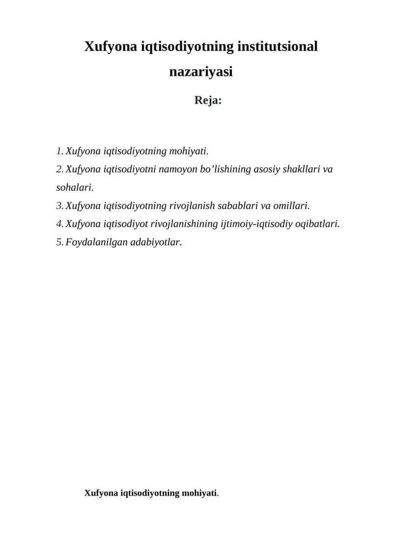 Xufyona iqtisodiyotning institutsional nazariyasi 1