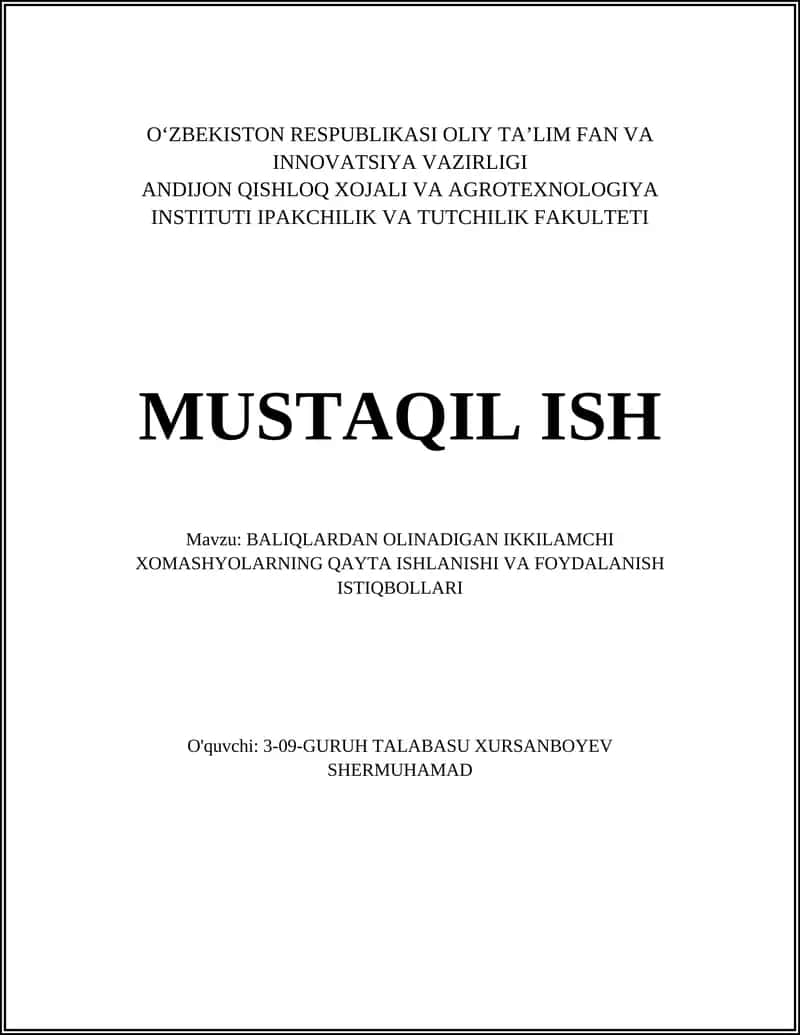 Baliq unini ishlab chiqarish texnologiyasi 1