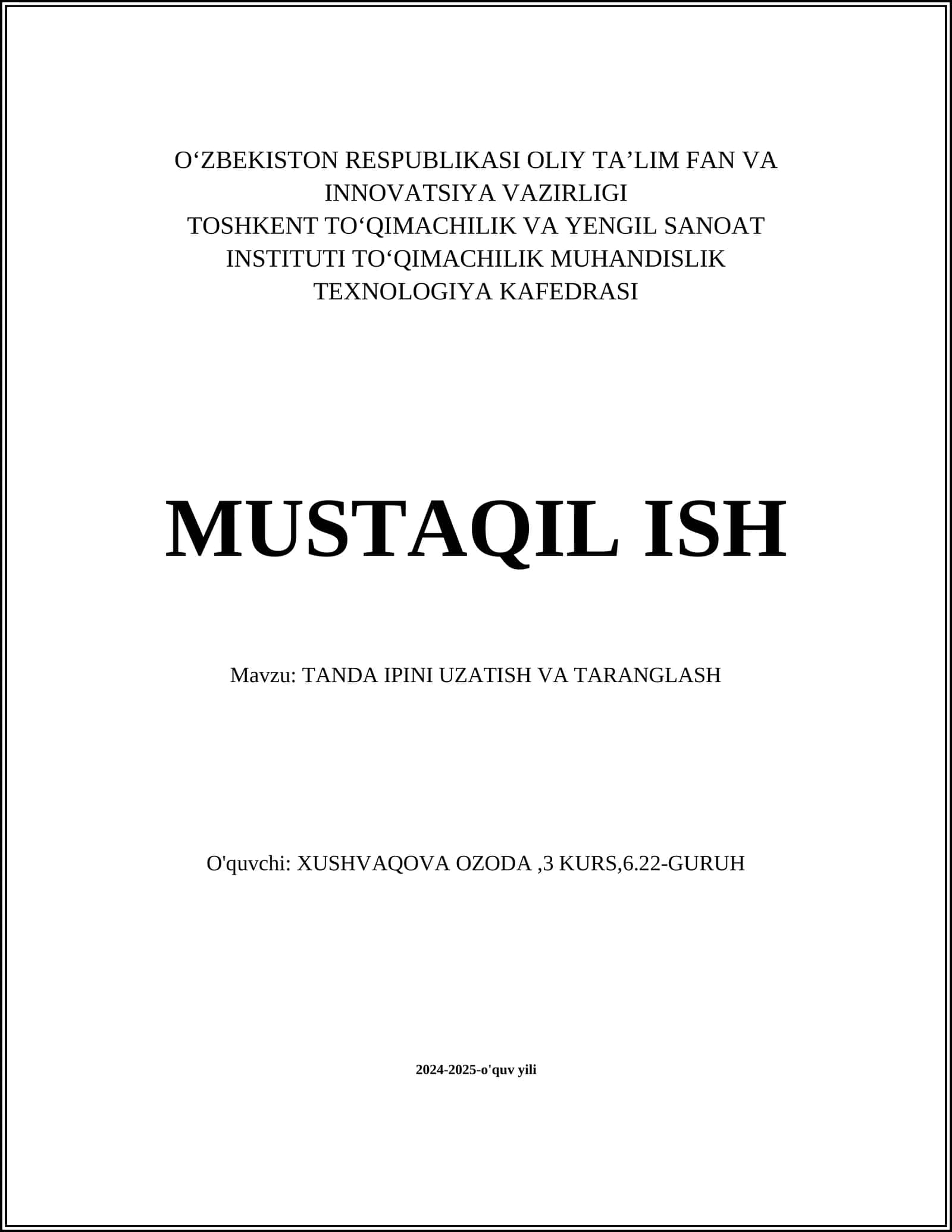 TANDA IPINI TANLASH VA TARANGLASH 1