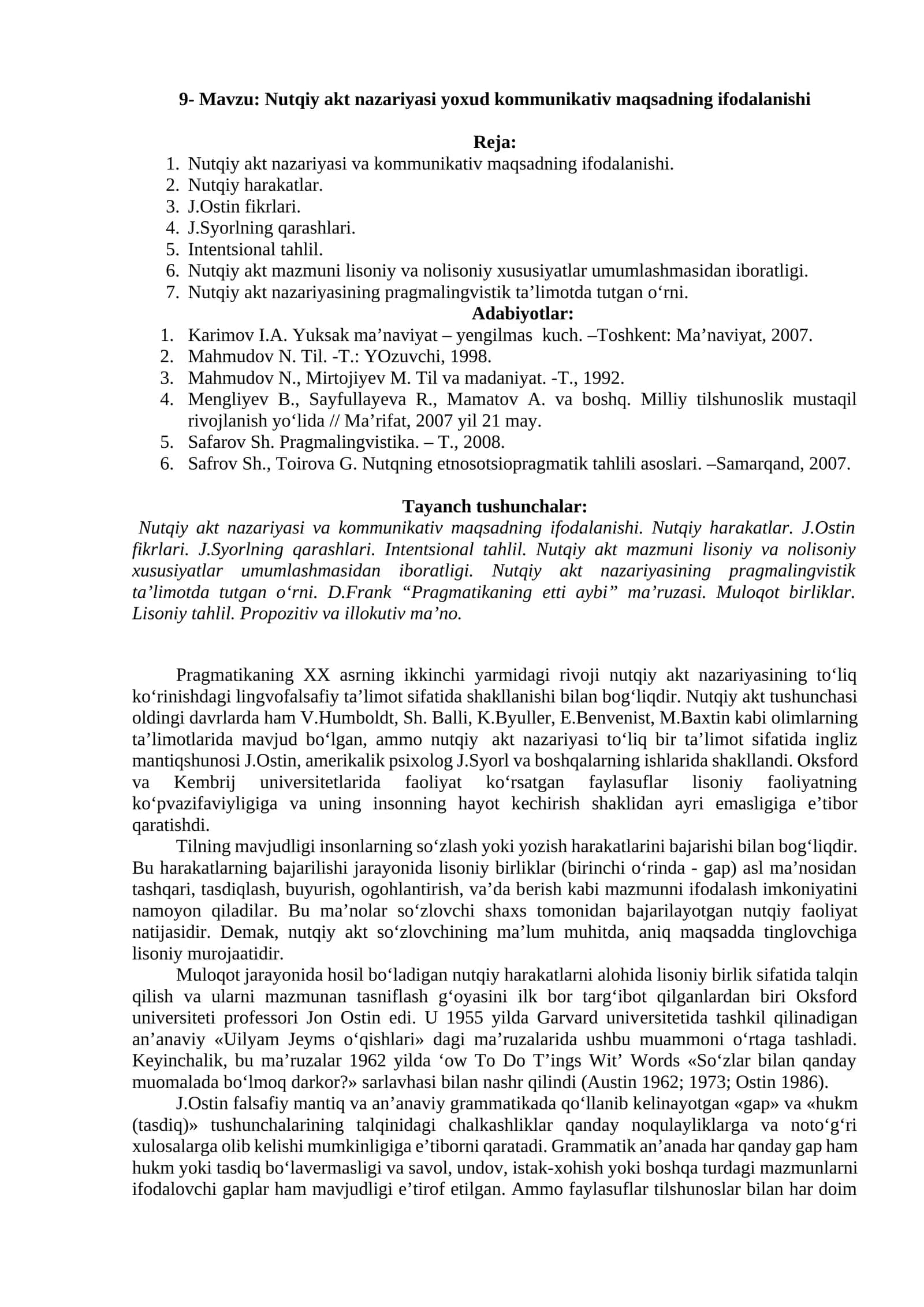 Nutqiy akt nazariyasi yoхud kommunikativ maqsadning ifodalanishi 1