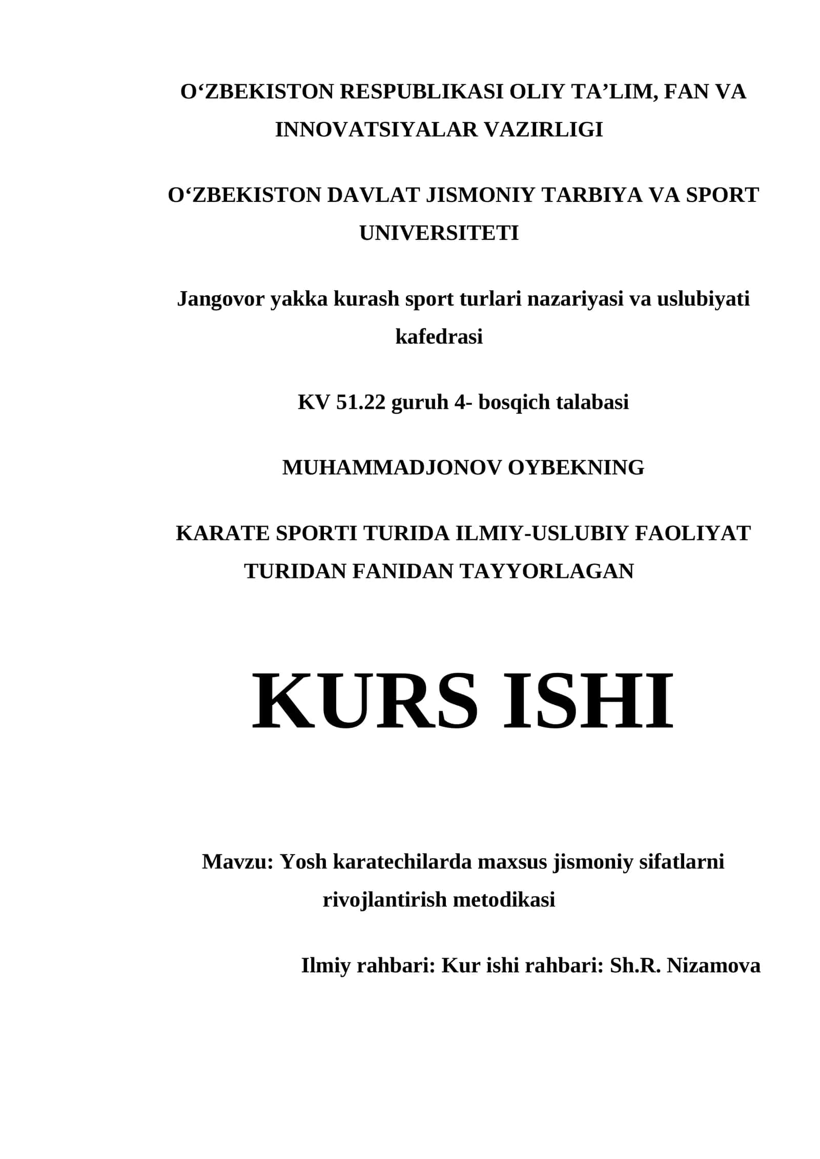 Yosh karatechilarda maxsus jismoniy sifatlarni rivojlantirish metodikasi 1