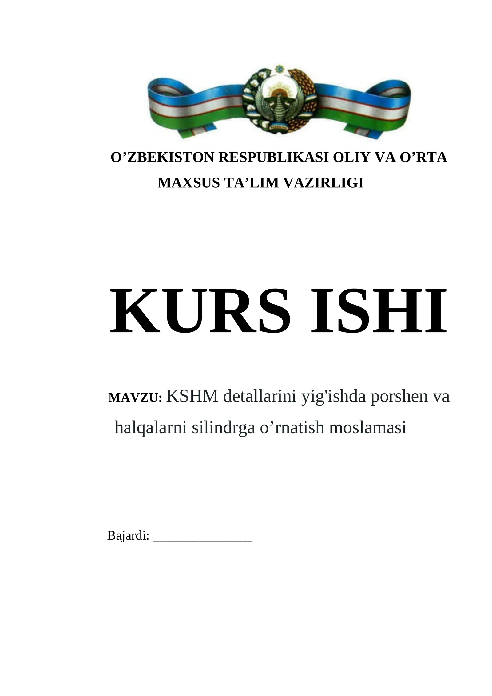 KSHM detallarini yig'ishda porshen va halqalarni silindrga o’rnatish moslamasi 1