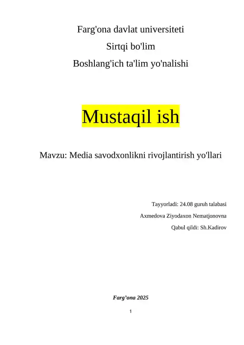 Media savodxonlikni rivojlantirish yo'llari