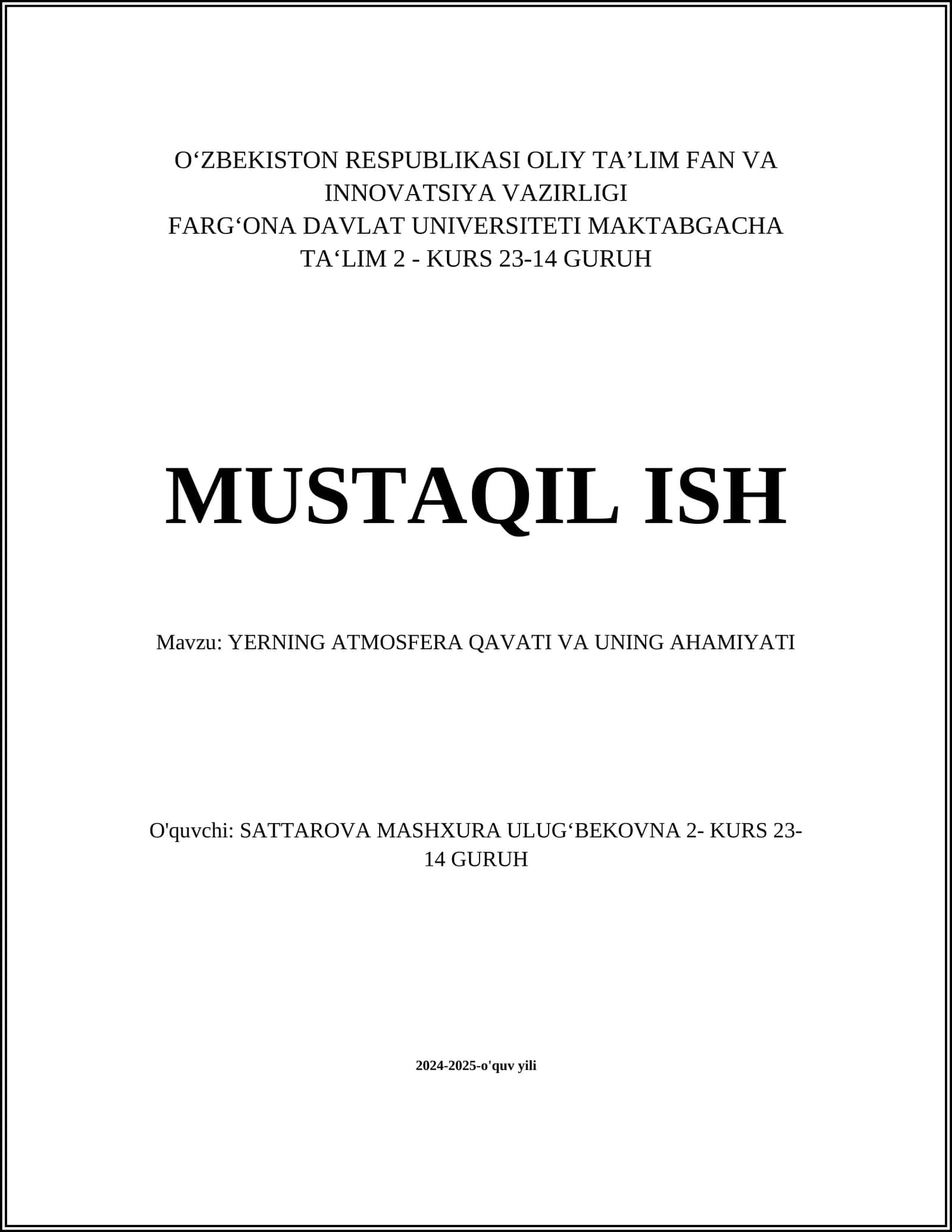 Yerning atmosfera qavati tarkibi 1