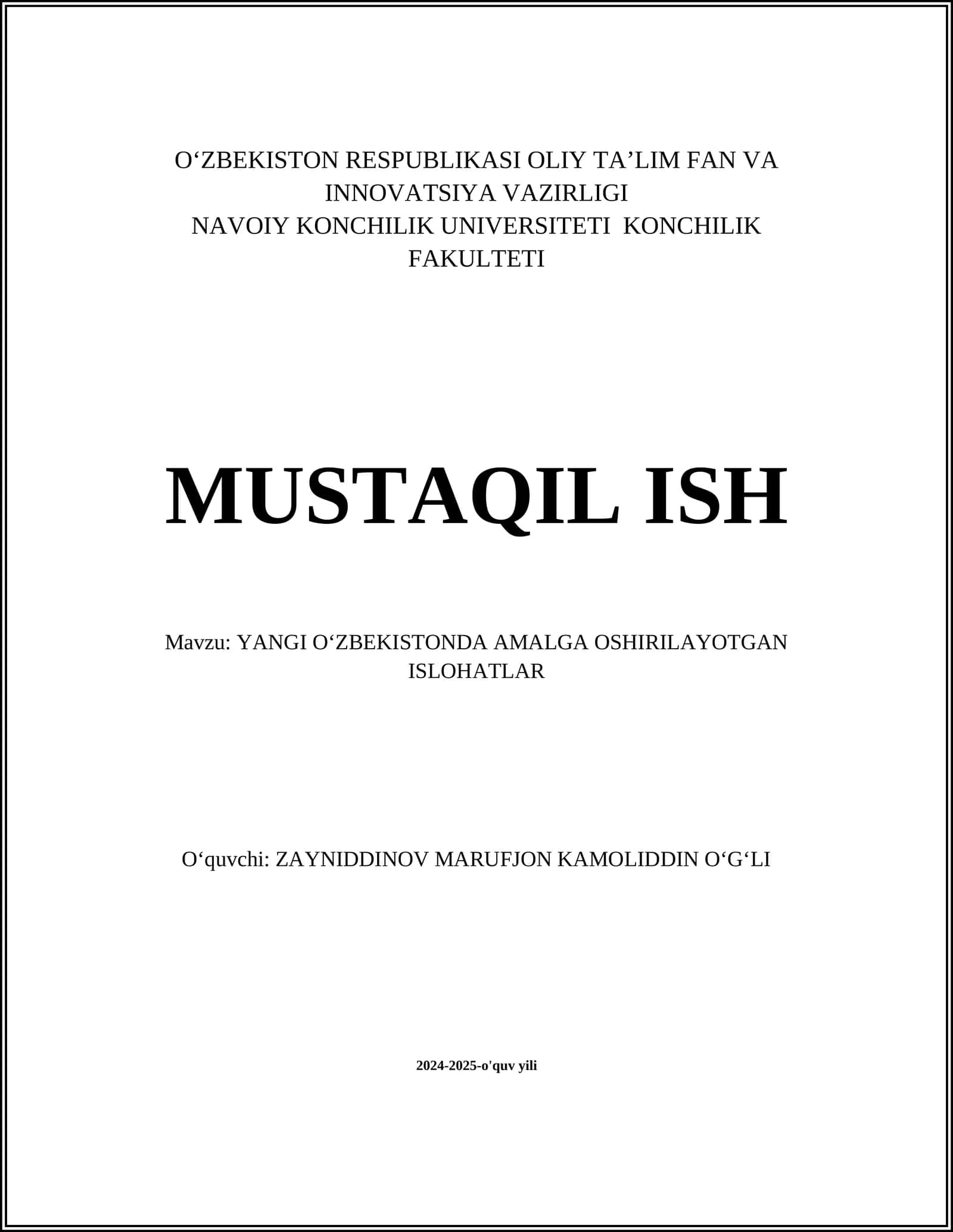 YANGI OʻZBEKISTONDA AMALGA OSHIRILAYOTGAN ISLOHATLAR 1