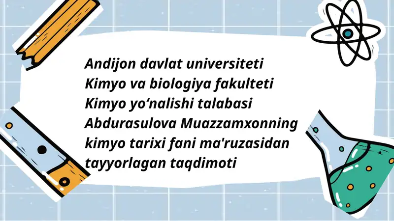 Kimyoning hozirgi zamon davri.Kvany kimyosi 1