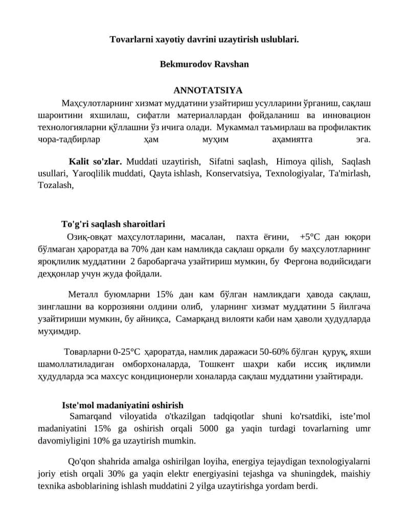 Tovarlarni xayotiy davrini uzaytirish uslublari 1
