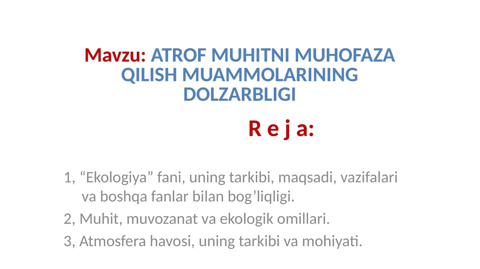 ATROFMUHITNI MUHOFAZA QILISH MUAMMOLARINING DOLZARBLIGI 1