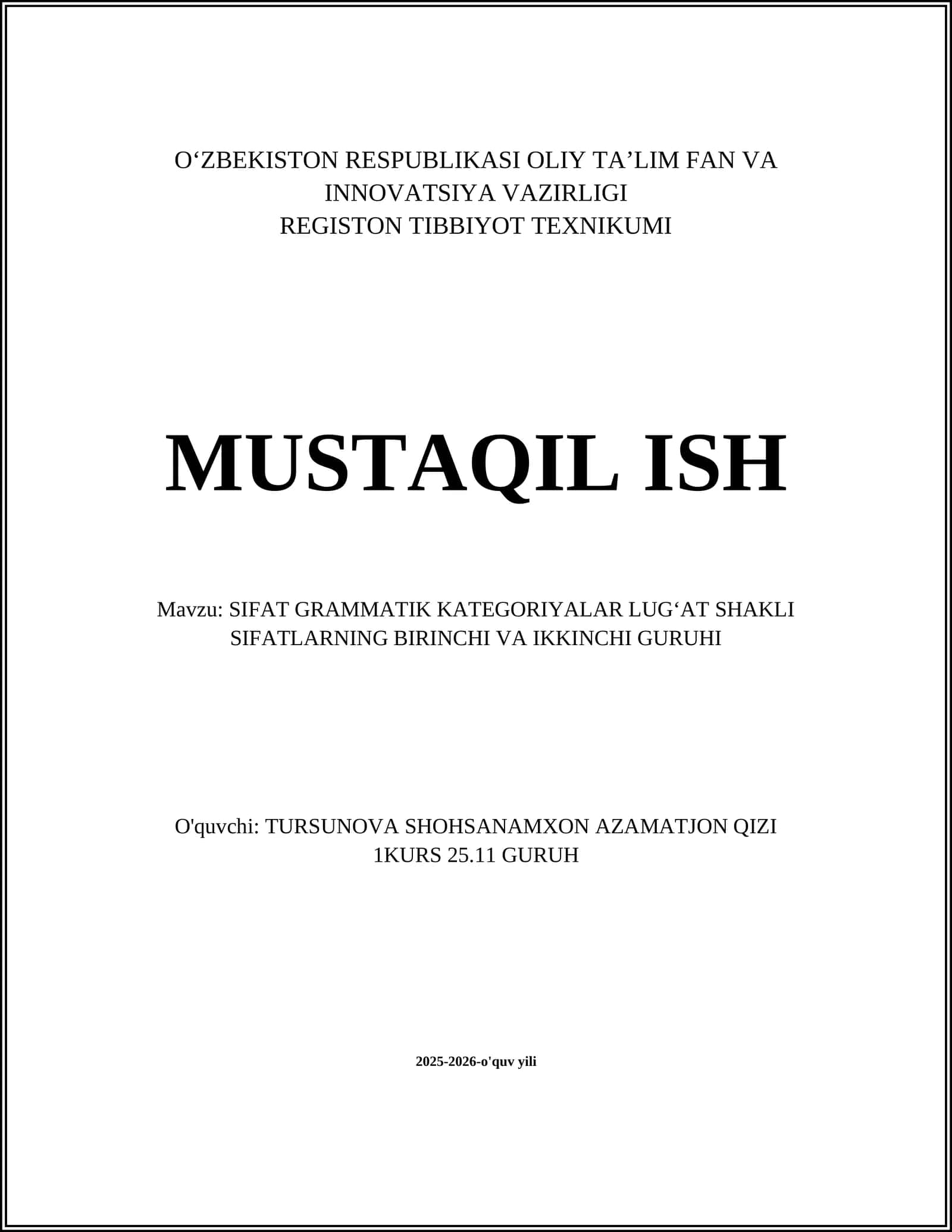 SIFAT GRAMMATIK KATEGORIYALAR LUG‘AT SHAKLI SIFATLARNING BIRINCHI VA IKKINCHI GURUHI 1
