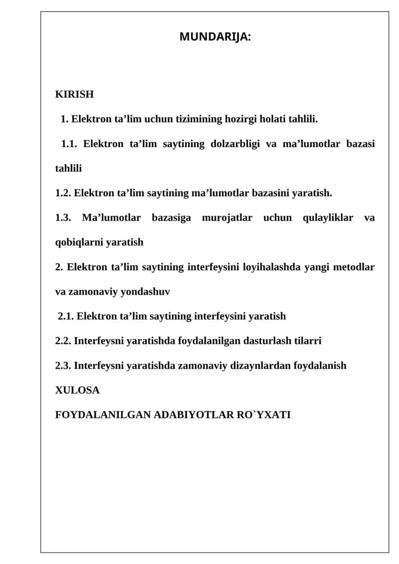 Elektron ta’lim saytining interfeysi 1