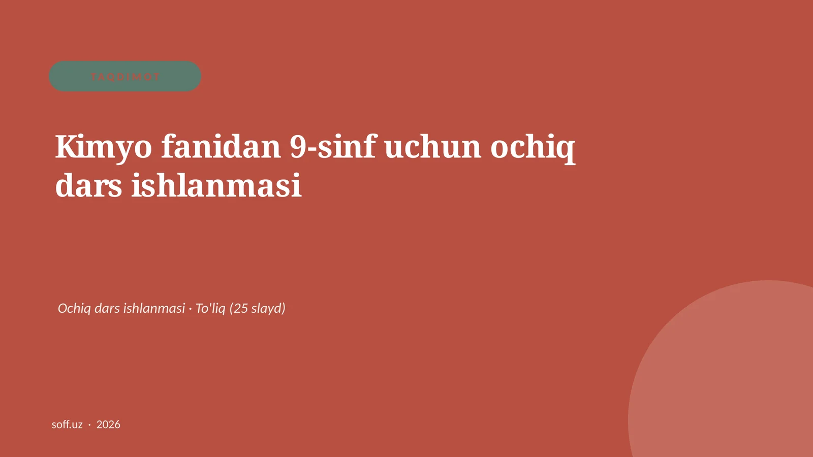 Kimyo fanidan 9-sinf uchun ochiq dars ishlanmasi 1