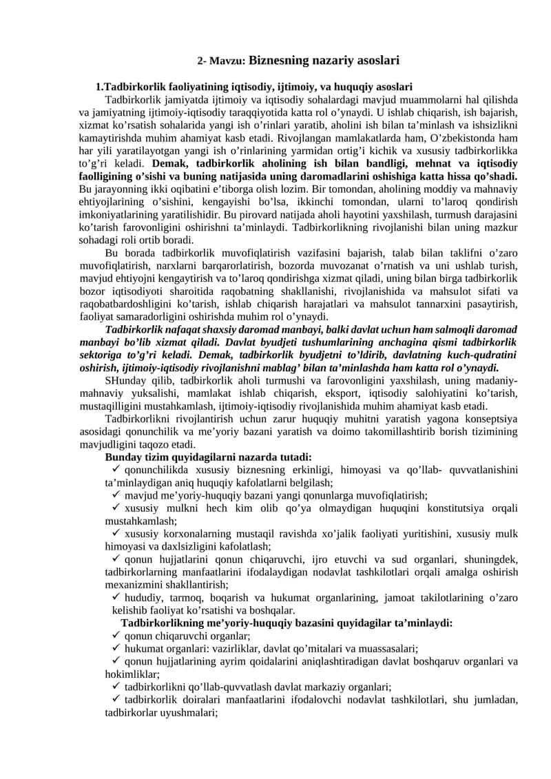 Biznesning nazariy asoslari 1