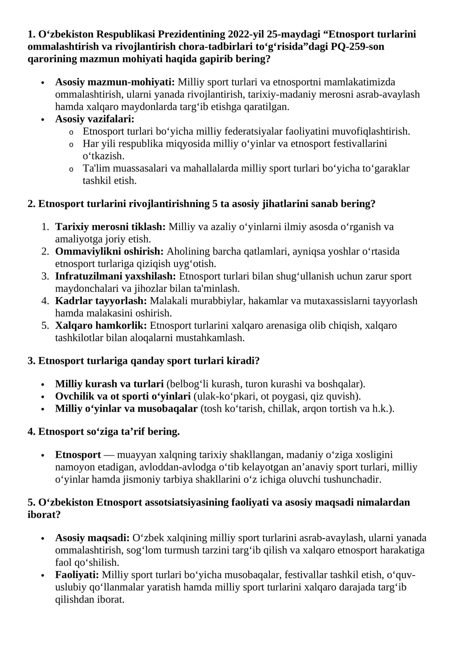 Agros test 2026 etno sport suhbat savollari (Ommaviy va etno sport turlarini rivojlantirish hamda sport normativlarini o‘tkazish bo‘limi) 1