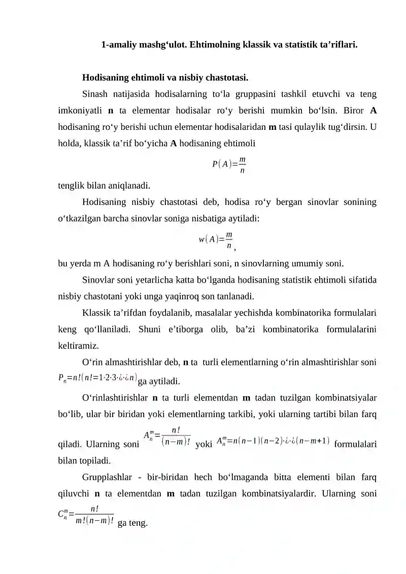 Kombinatorika formulalari